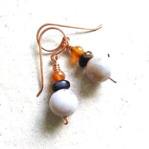 Semi-Precious Short Stack - Fall Dangle Earrings - Handmade Copper Earhooks
